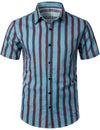 Men's Blue Stripe Casual Button Up Hawaiian Shirts & Shorts Set
