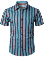 Men's Blue Stripe Casual Button Up Hawaiian Shirts & Shorts Set