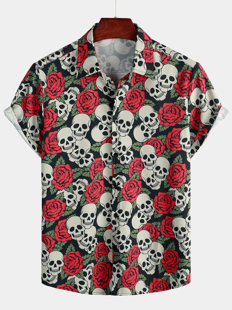 Men's Skull Print Short Sleeve Hawaiian Shirt
