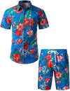 Men's Flower Casual Button Down Hawaiian Shirts&Shorts