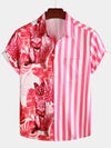 Men's Pink Short Sleeve Striped Pocket Hawaiian Shirt