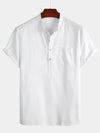 Men's Solid Color Stand Collar Half Button Pocket Front Shirt