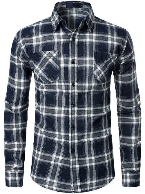 Men's Fashion Cotton Long-sleeved Denim Plaid Shirts