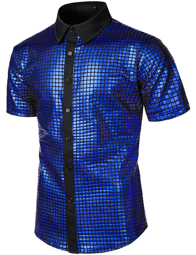 Men's Dress Shirt Sequins Button Down Shirts Disco Party Costume