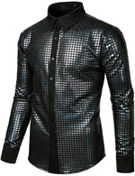 Men's Dress Shirt Sequins Button Down Long Sleeve Shirts Disco Party Costume