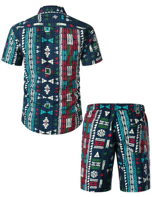 Men's Vintage Boho Short Sleeve Shirt & Shorts Set