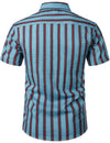 Men's Blue Stripe Casual Button Up Hawaiian Shirts & Shorts Set