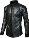 Men's Dress Shirt Sequins Button Down Long Sleeve Shirts Disco Party Costume