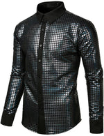 Men's Dress Shirt Sequins Button Down Long Sleeve Shirts Disco Party Costume