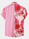 Men's Pink Short Sleeve Striped Pocket Hawaiian Shirt