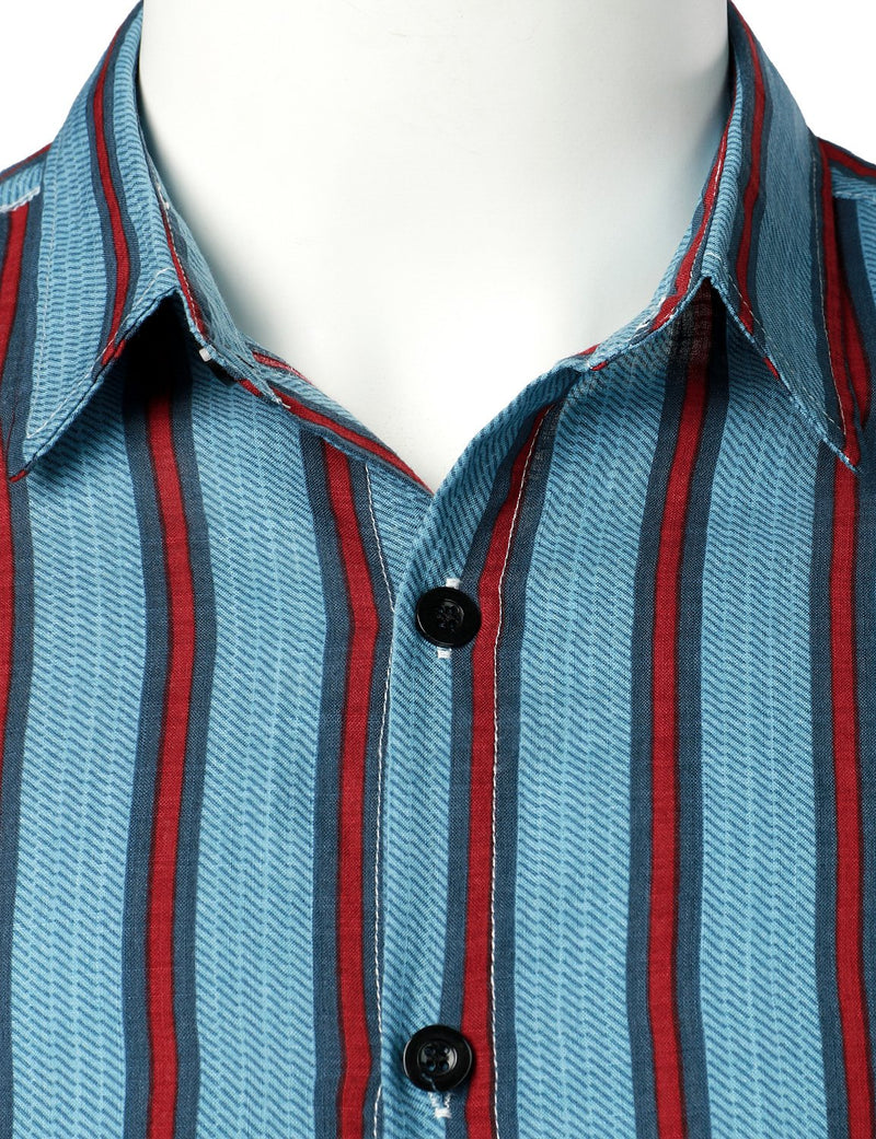 Men's Blue Stripe Casual Button Up Hawaiian Shirts & Shorts Set