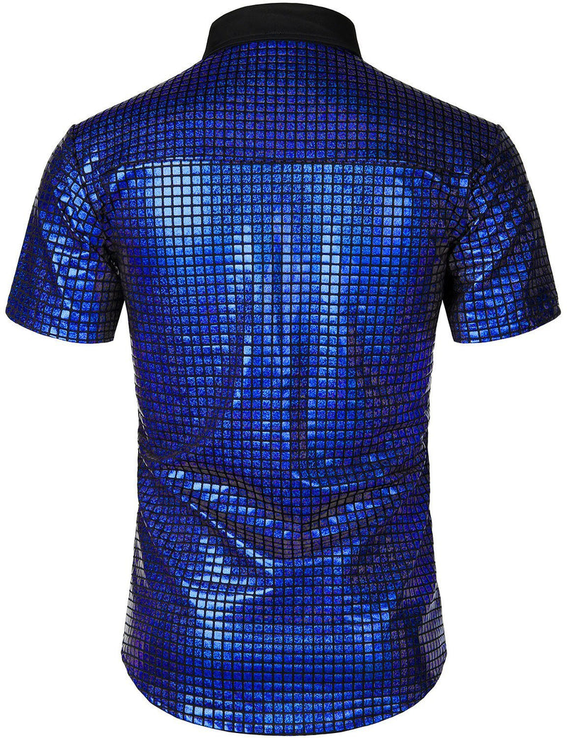 Men's Dress Shirt Sequins Button Down Shirts Disco Party Costume