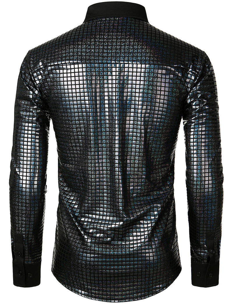 Men's Dress Shirt Sequins Button Down Long Sleeve Shirts Disco Party Costume