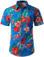 Men's Flower Casual Button Down Hawaiian Shirts&Shorts