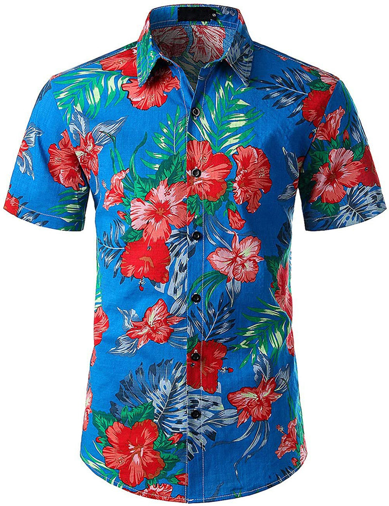 Men's Flower Casual Button Down Hawaiian Shirts&Shorts