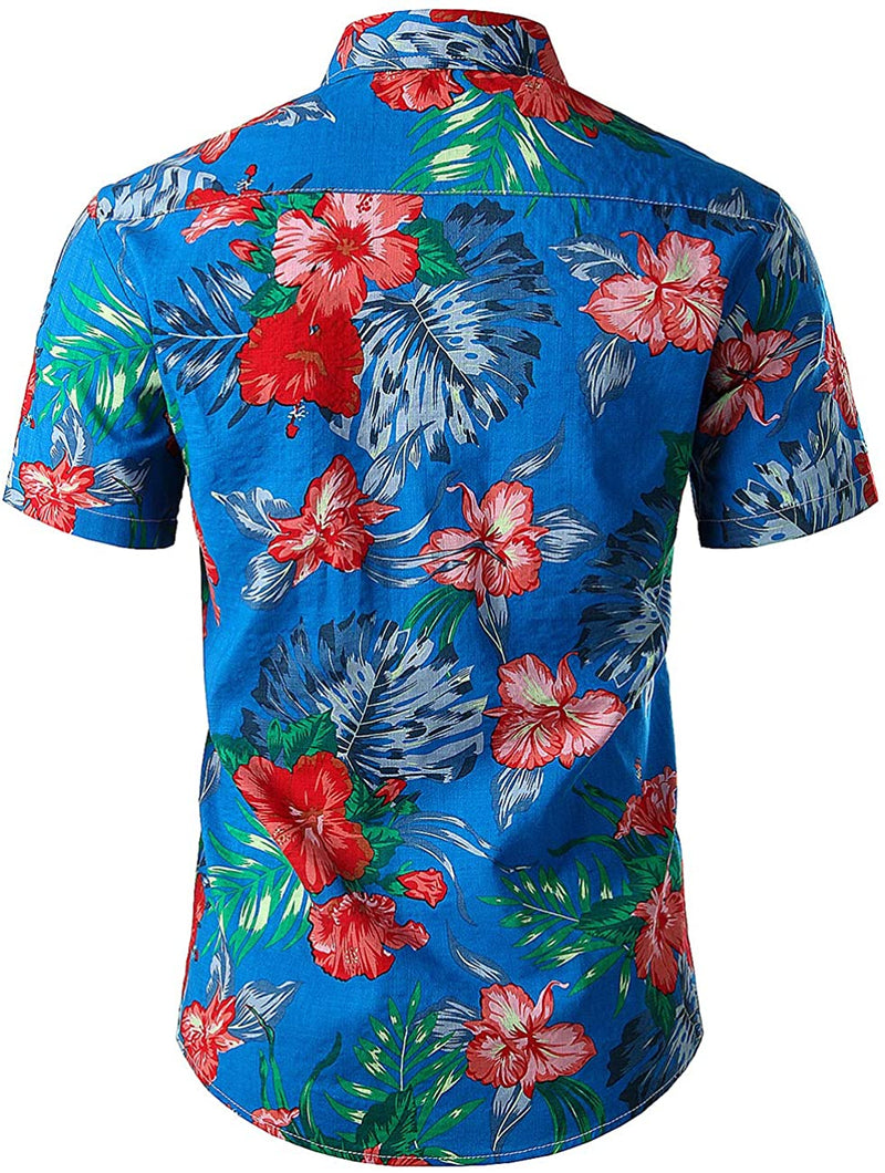 Men's Flower Casual Button Down Hawaiian Shirts&Shorts