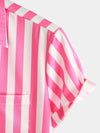 Men's Pink Short Sleeve Striped Pocket Hawaiian Shirt