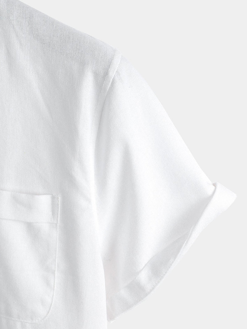 Men's Solid Color Stand Collar Half Button Pocket Front Shirt