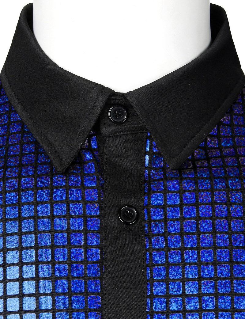 Men's Dress Shirt Sequins Button Down Shirts Disco Party Costume