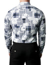 Men's Casual Paisley Check Print Checkered Patchwork White Long Sleeve Shirt