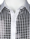 Mens Dress Shirt Silver Sequins Long Sleeve Button Down Disco Shirt Party Costume
