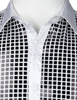 Mens Dress Shirt Silver Sequins Long Sleeve Button Down Disco Shirt Party Costume