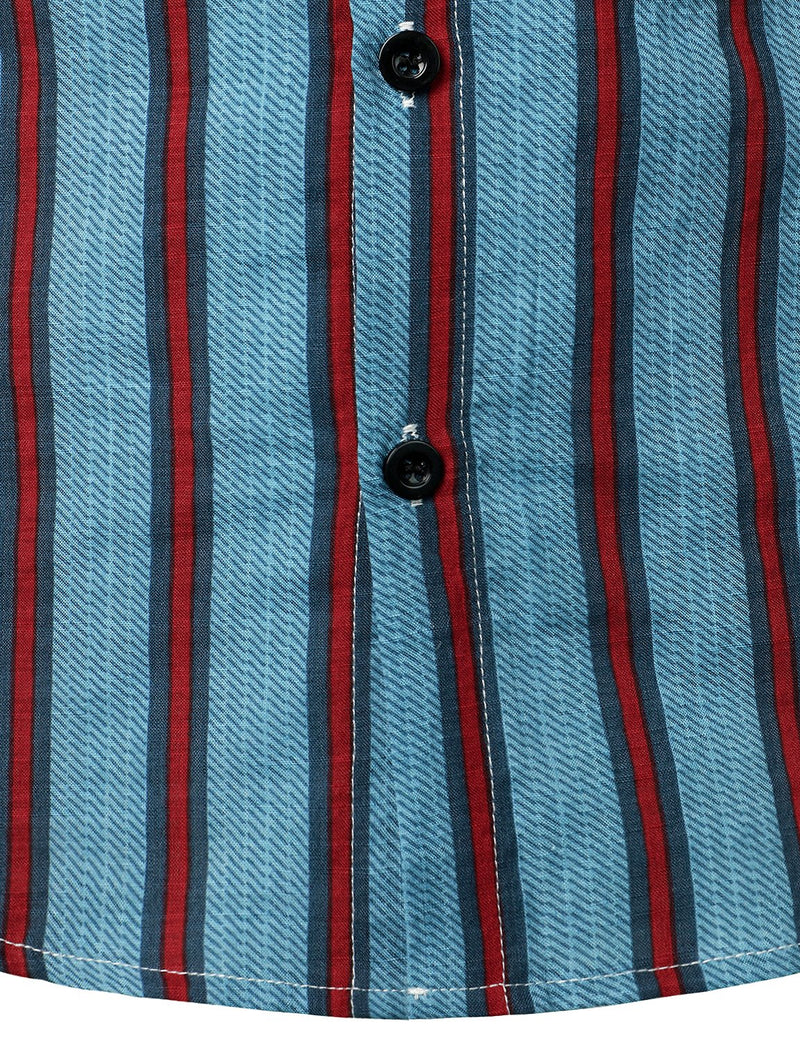 Men's Blue Stripe Casual Button Up Hawaiian Shirts & Shorts Set