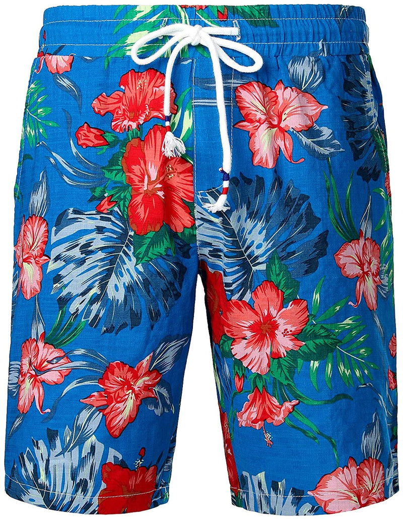 Men's Flower Casual Button Down Hawaiian Shirts&Shorts
