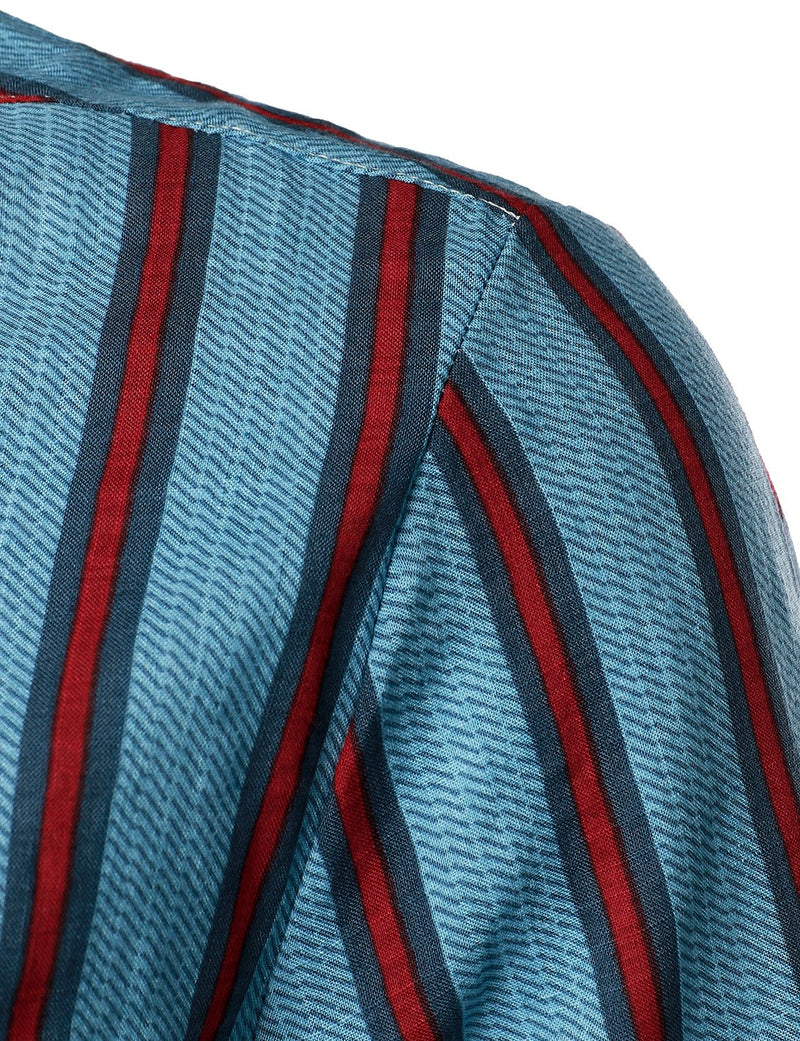 Men's Blue Stripe Casual Button Up Hawaiian Shirts & Shorts Set