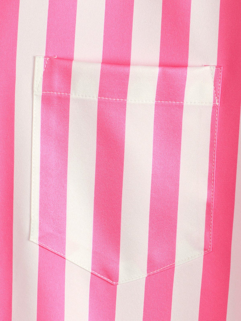 Men's Pink Short Sleeve Striped Pocket Hawaiian Shirt