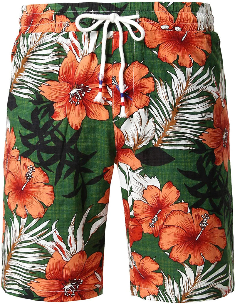Men's Cotton Casual Flower Hawaiian Shorts