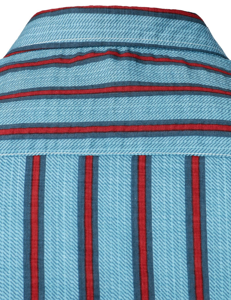 Men's Blue Stripe Casual Button Up Hawaiian Shirts & Shorts Set