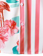 Men's Floral Flamingo Hawaiian Animal Pink Striped Flowers Aloha Short Sleeve Vacation Beach Shirt