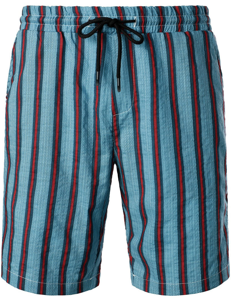 Men's Blue Stripe Casual Button Up Hawaiian Shirts & Shorts Set