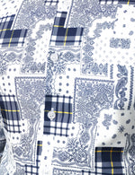 Men's Casual Paisley Check Print Checkered Patchwork White Long Sleeve Shirt