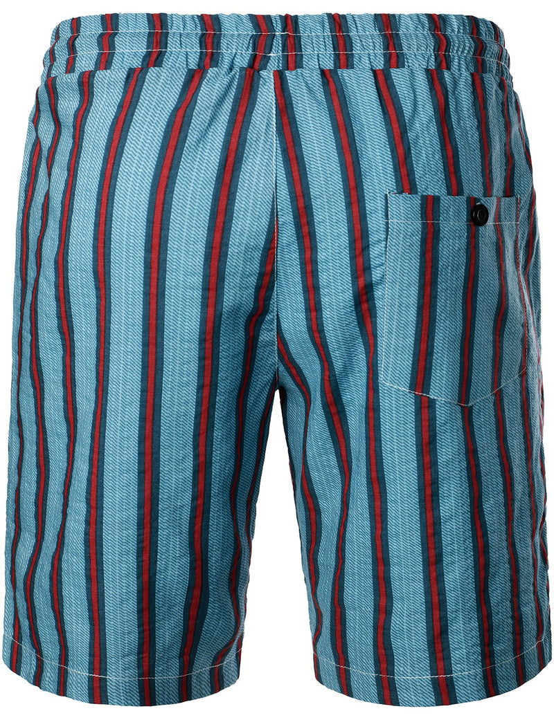 Men's Blue Stripe Casual Button Up Hawaiian Shirts & Shorts Set