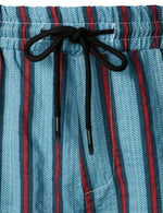 Men's Blue Stripe Casual Button Up Hawaiian Shirts & Shorts Set