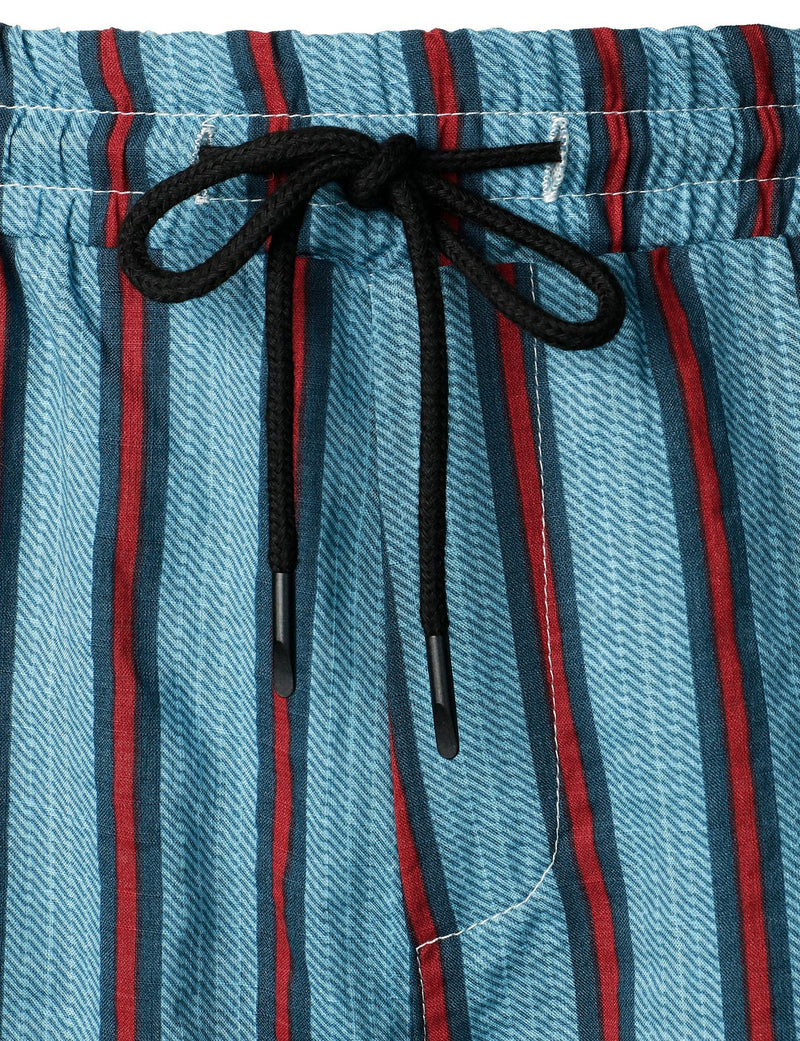 Men's Blue Stripe Casual Button Up Hawaiian Shirts & Shorts Set
