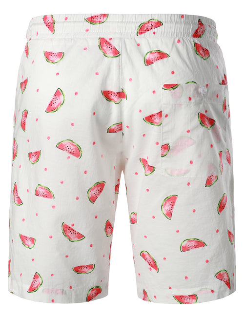 Men's Breathable Cotton Watermelon Beach Hawaiian Aloha Summer Shorts
