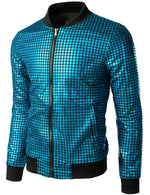 Men's Metallic Sequins Baseball Bomber Jacket Disco Party Costume