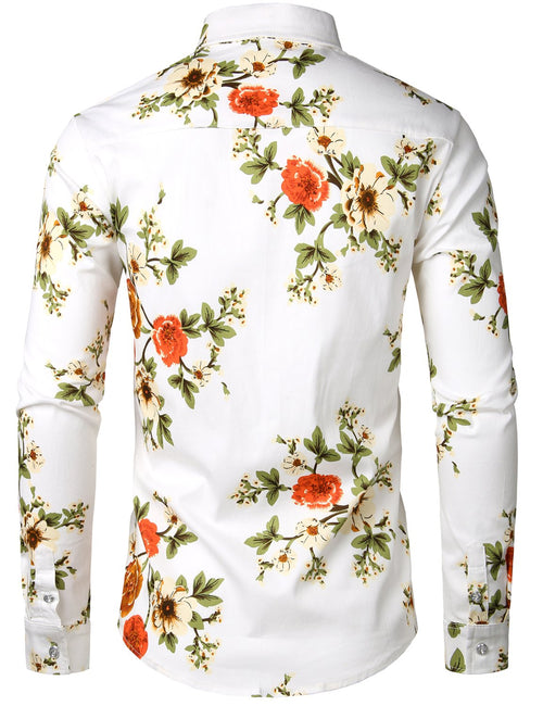 Men's Floral Long Sleeve Cotton Casual Button Up  Shirt