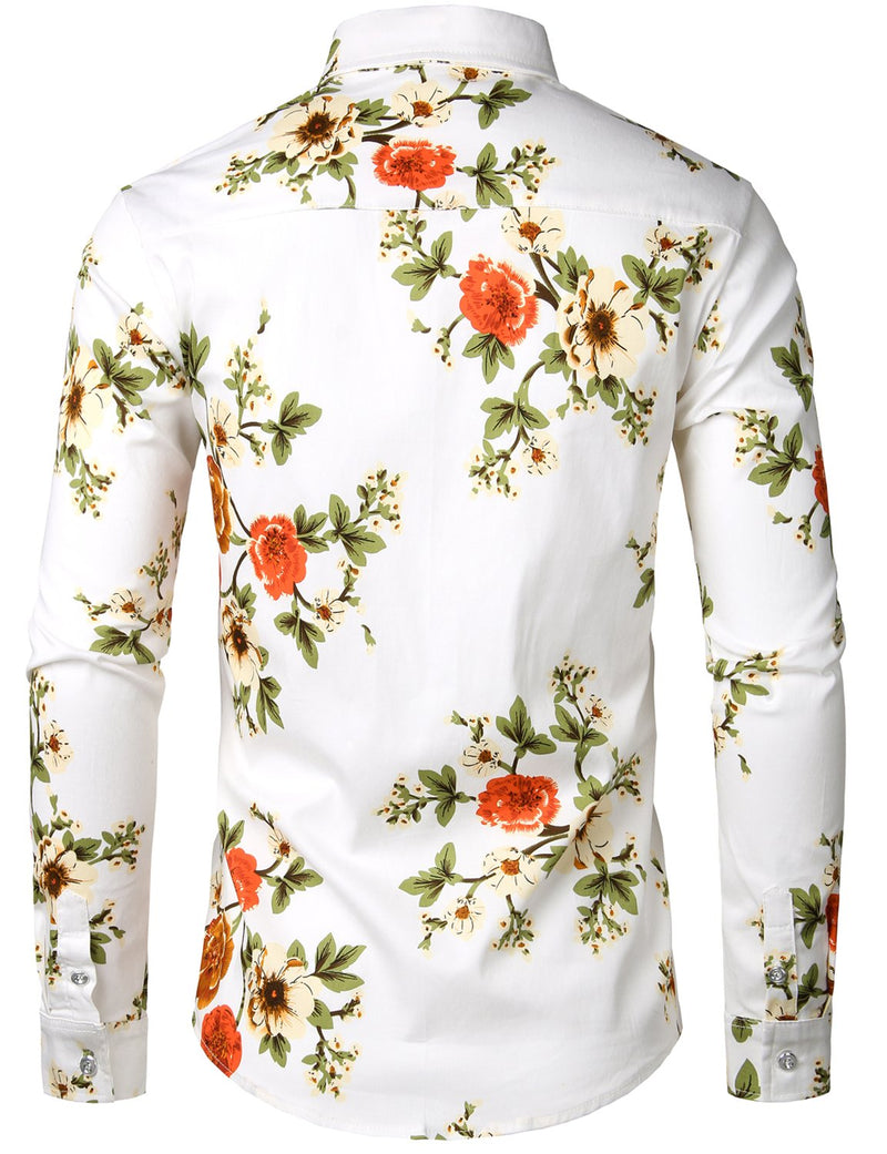 Men's Floral Long Sleeve Cotton Casual Button Up  Shirt