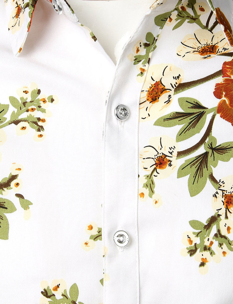 Men's Floral Long Sleeve Cotton Casual Button Up  Shirt