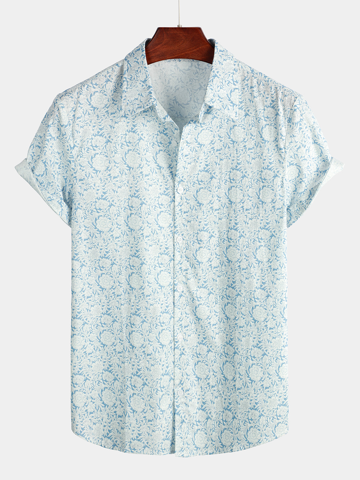 Men's Floral Printed Holiday Cotton Causal Shirt