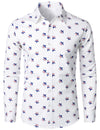 Men's Stars and Flag Print White Button Long Sleeve Shirt