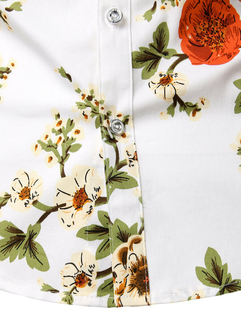 Men's Floral Long Sleeve Cotton Casual Button Up  Shirt