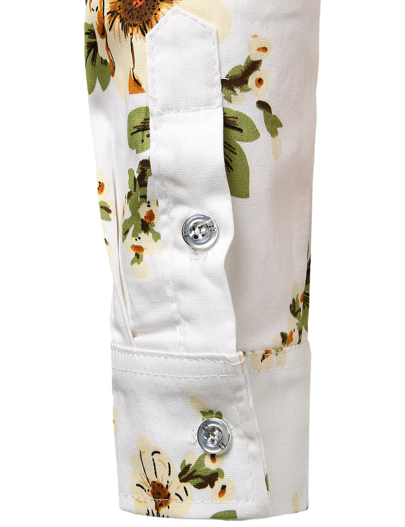 Men's Floral Long Sleeve Cotton Casual Button Up  Shirt