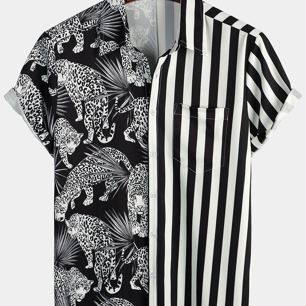 Men's Short Sleeve Striped Pocket Hawaiian Shirt