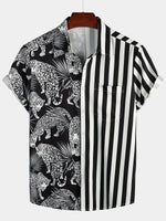 Men's Short Sleeve Striped Pocket Hawaiian Shirt