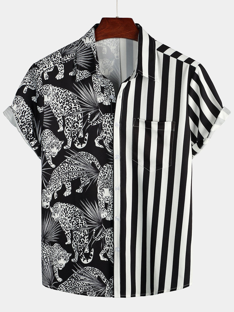 Men's Short Sleeve Striped Pocket Hawaiian Shirt